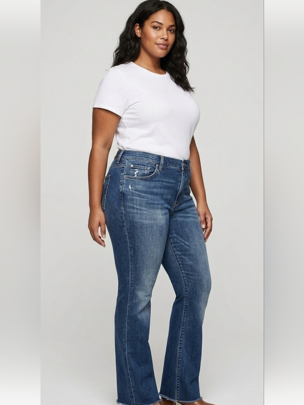 Seven7 Jeans Blue Bootcut Crop Raw Hem 100% Cotton Y2k Size 34